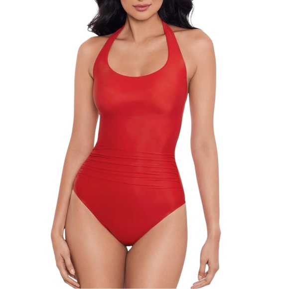 Miraclesuit Utopia Halter One Piece Underwire Swimsuit‎ Size 10 Solid Red NWOT - Picture 1 of 11